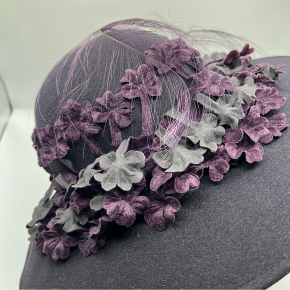 Vintage Mr.John Classic Deep Purple Church, Derby Hat with Floral and Feathers main image 6